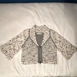 Brian Reyes Cropped Wool Sweater Blazer Jacket S Bell 3/4 Sleeve speckled gray